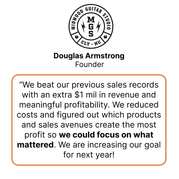 Client review of working with Emily Anne Page as a Business Growth Consultant. Douglas Armstrong, Founder, Midwood Guitar Studio